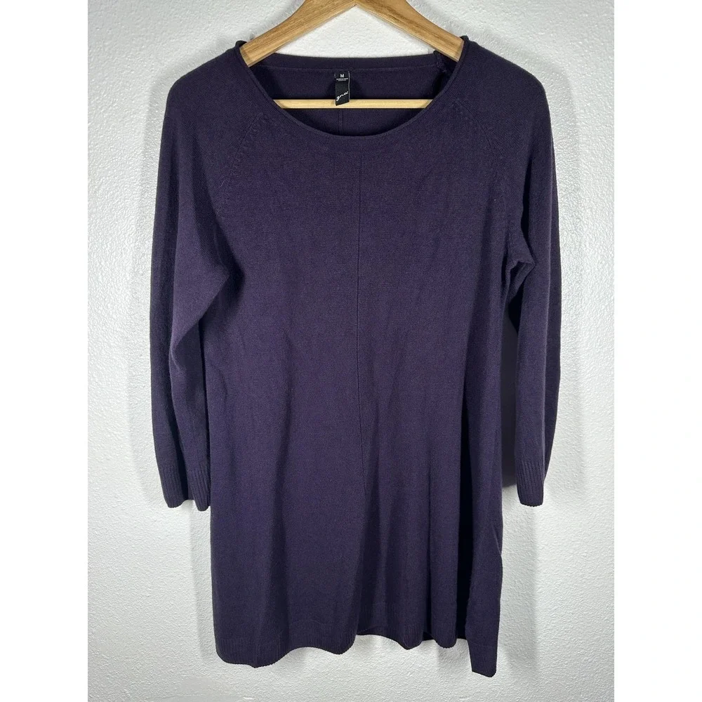 GNW Sweater Dress Womens‎ Medium Purple Scoop Neck 3/4 Sleeve Knit Pullover